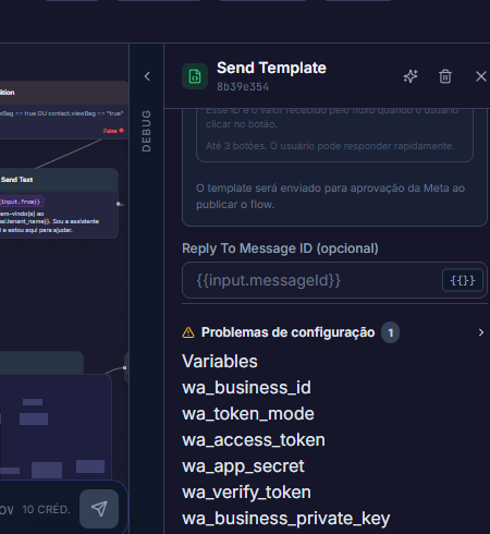 Painel oficial de setup de template para Meta/WhatsApp